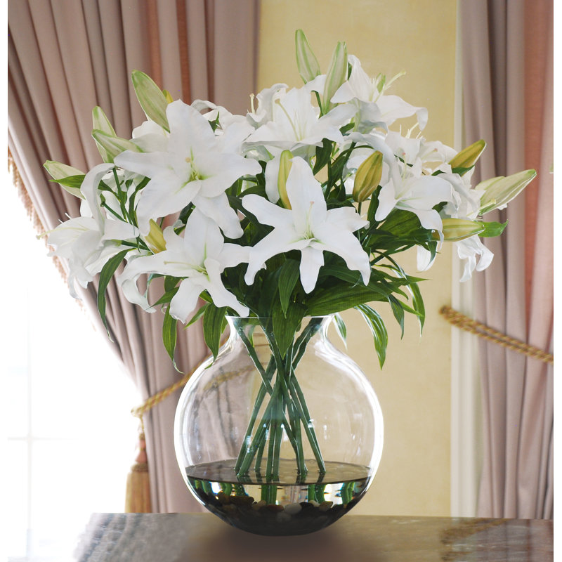 Winward Home Lilies Floral Arrangement in Vase Perigold